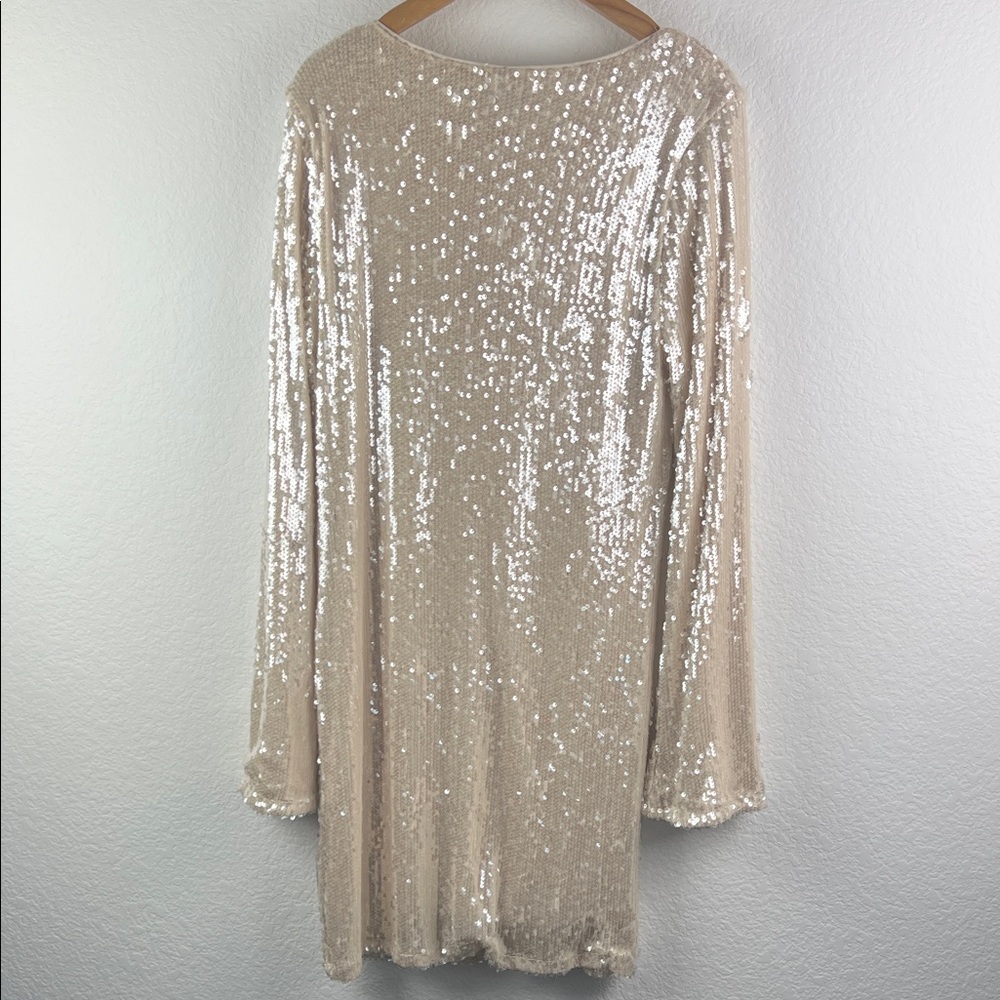 Wild Fable Cream Knit Gold Sequins Long Sleeve Dress Size XL Key Hole Neckline - Picture 6 of 7